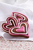 Heart-shaped gingerbread biscuits with icing