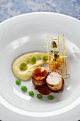 Rabbit wrapped in bacon with green apple and horseradish sauce
