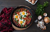 Shakshuka (poached eggs in tomato sauce, North Africa)
