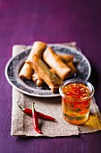 Spring rolls with a sweet and spicy sauce