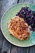 Swordfish with a nut crust and black rice