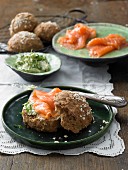 Soda bread rolls with smoked salmon and cress butter