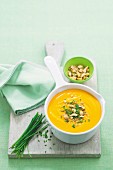 Cream of carrot soup with dukkah