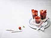 Strawberry layered desserts with flax seeds and dark chocolate (low carb)