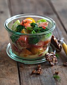 Vegan tomato and grapefruit salad with broccoli