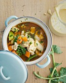 Spring vegetable soup with Parmesan noodles