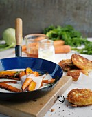 Glazed honey carrots with breaded kohlrabi slices