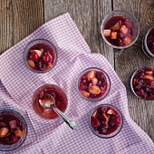 Pearl barley compote with cherries and raspberries