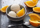 Vegan lucuma ice cream with oranges