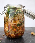 A jar of Savoy cabbage kimchi