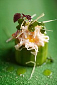 Fresh cucumber, filled with crab and ginger cream