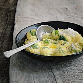 Brussels sprout polenta with grated cheese