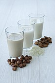Hazelnuts and hazelnut milk, rice and rice milk, almonds and almond milk