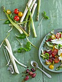 Fresh vegetable salad and raw vegetables