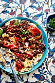 Ali Nazik kebab with minced meat, peppers and yoghurt (Turkey)
