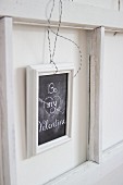 St. Valentine's Day greeting on framed chalkboard