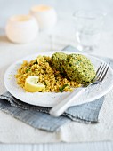Chickpea cakes with lemon rice