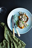 Pumpkin stuffed with feta cheese