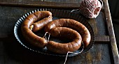 Homemade Hugarian sausage with paprika and caraway