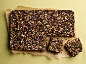 Homemade muesli bars with quinoa, seeds, wild rice and chocolate