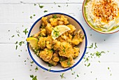 Deep fried cauliflower with hummus