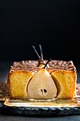 Spiced cake with pears, sliced
