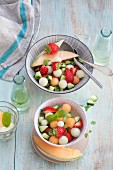 Colourful melon salad with mint syrup