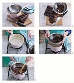 Melting couverture chocolate in bain-marie