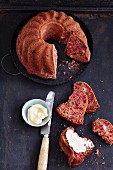 Gluten-free buttermilk bread with beetroot and goat's cheese