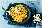 Carrot millet risotto with honey and Manchego