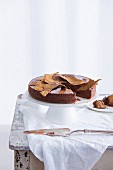 Chocolate mousse cake with cinnamon, sliced