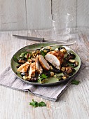 Marinated chicken breast with Mediterranean oven-roasted vegetables
