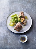 Grilled wholemeal wraps with salmon, avocado and lettuce