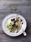 Gluten-free lemon risotto with diced, baked aubergine