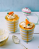 Carrot mug cake with a cream cheese topping