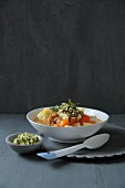 Vegetable stew with unripe spelt grains and gremolata