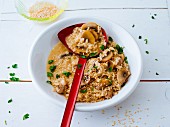 Vegan sesame seed risotto with mushrooms