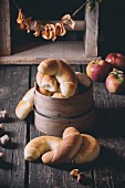 Homemade rolls on a rustic wooden table