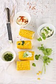 Corn cobs with dips