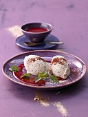Marzipan and poppyseed mousse with raspberry sauce