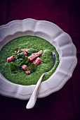 Watercress soup with Mettwurst (raw minced pork spread)