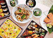 Various Japanese lunch dishes