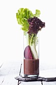 A vegetable smoothie made with lettuce, fennel and beetroot