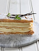 A puff pastry slice with vanilla cream