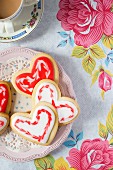 Heart-shaped iced biscuits