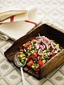 Vegetable salad with tender wheat and roast beef