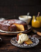 A slice of Clementine cake with citrus cream