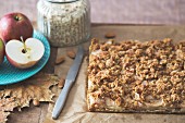 Wholemeal apple tray bake cake with almond and oat crumbles