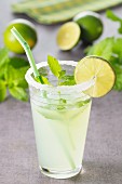 A Mojito (cocktail made with rum, lime juice and mint leaves)