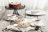 Rhubarb tartlets with almonds served with tea